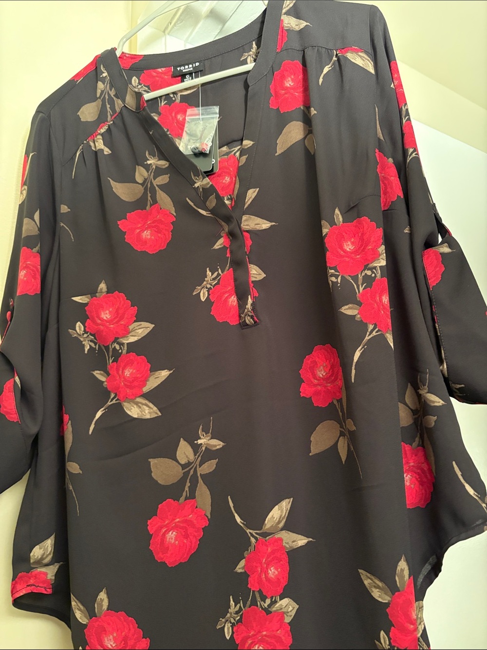 torrid Black Tunic with Bold Red Rose Print